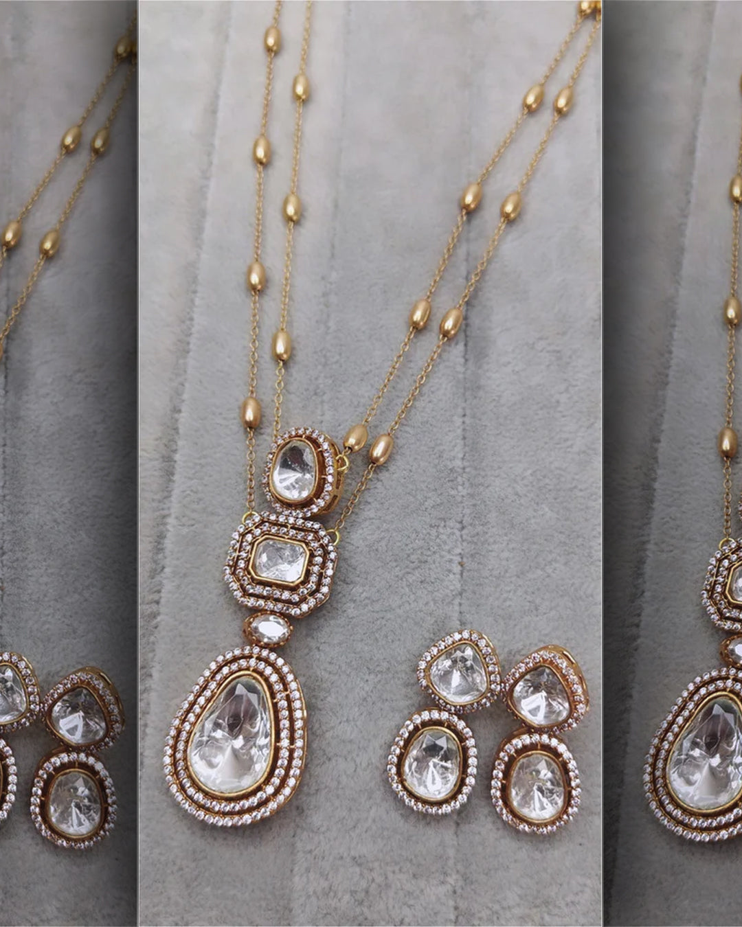 Kayrav Polki Dupe Pendant Style Long Necklace Set with Earring