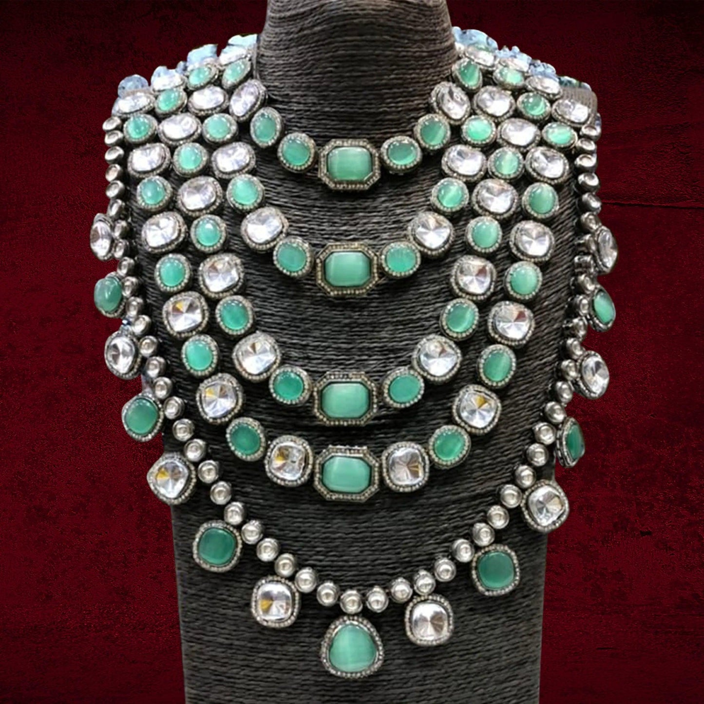 Silver with Mint Parineeti Wedding Necklace Set