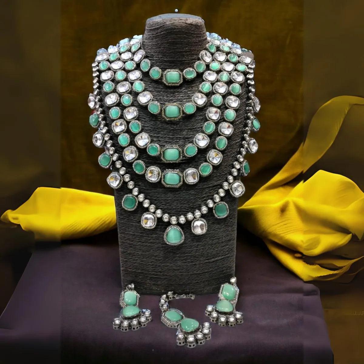 Silver with Mint Parineeti Wedding Necklace Set