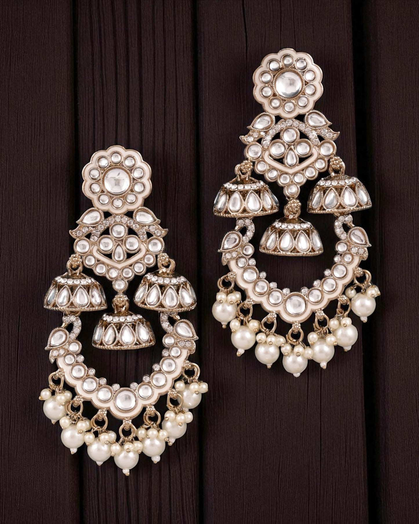 Pearl Taha Meenakari Zircon Jhumki Earring