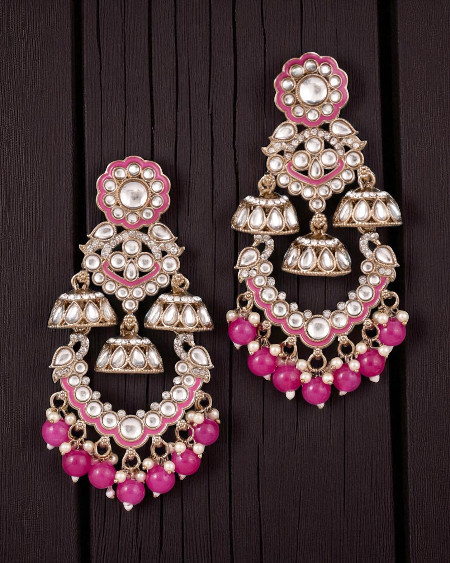 Pink Taha Meenakari Zircon Jhumki Earring