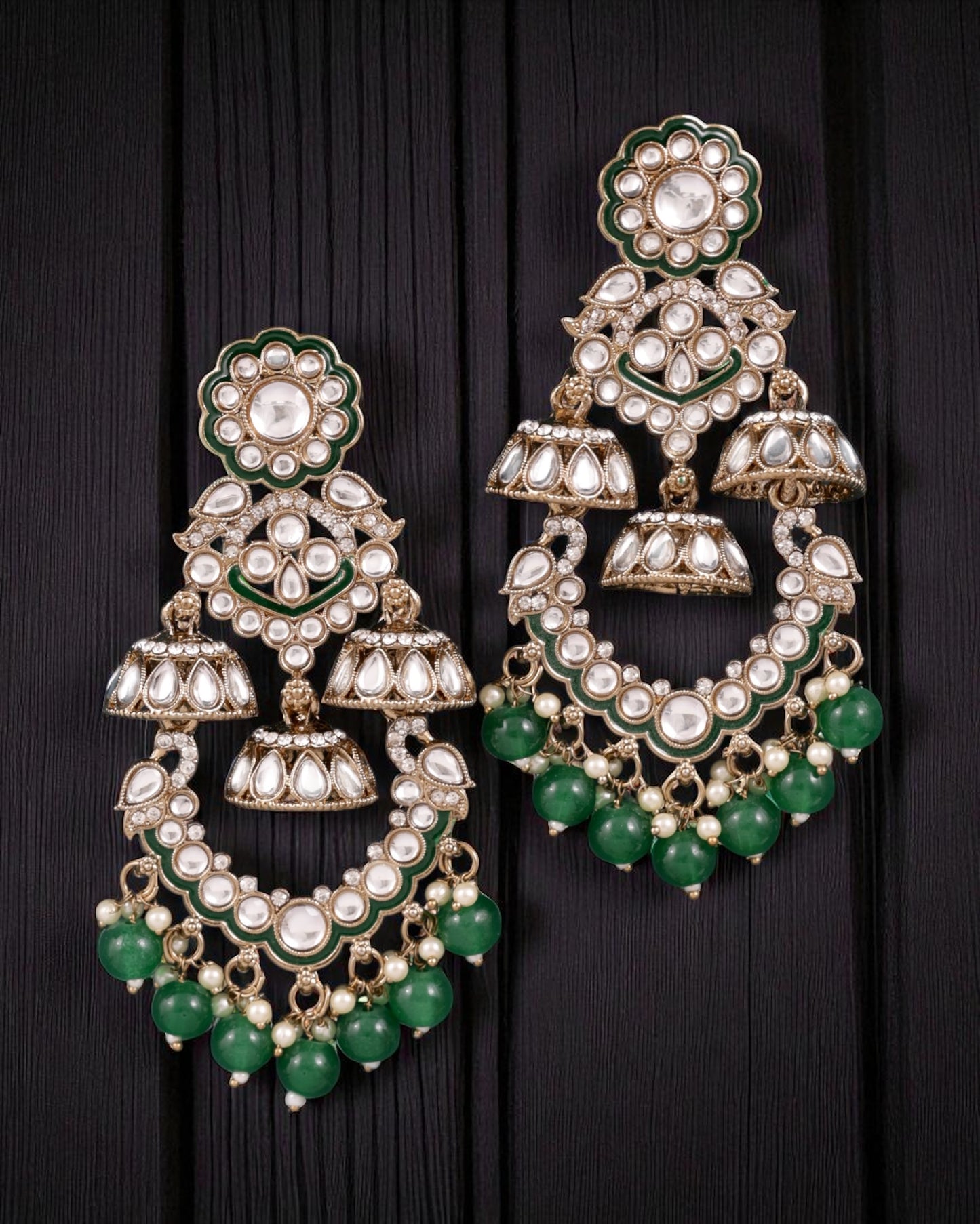 Green Taha Meenakari Zircon Jhumki Earring