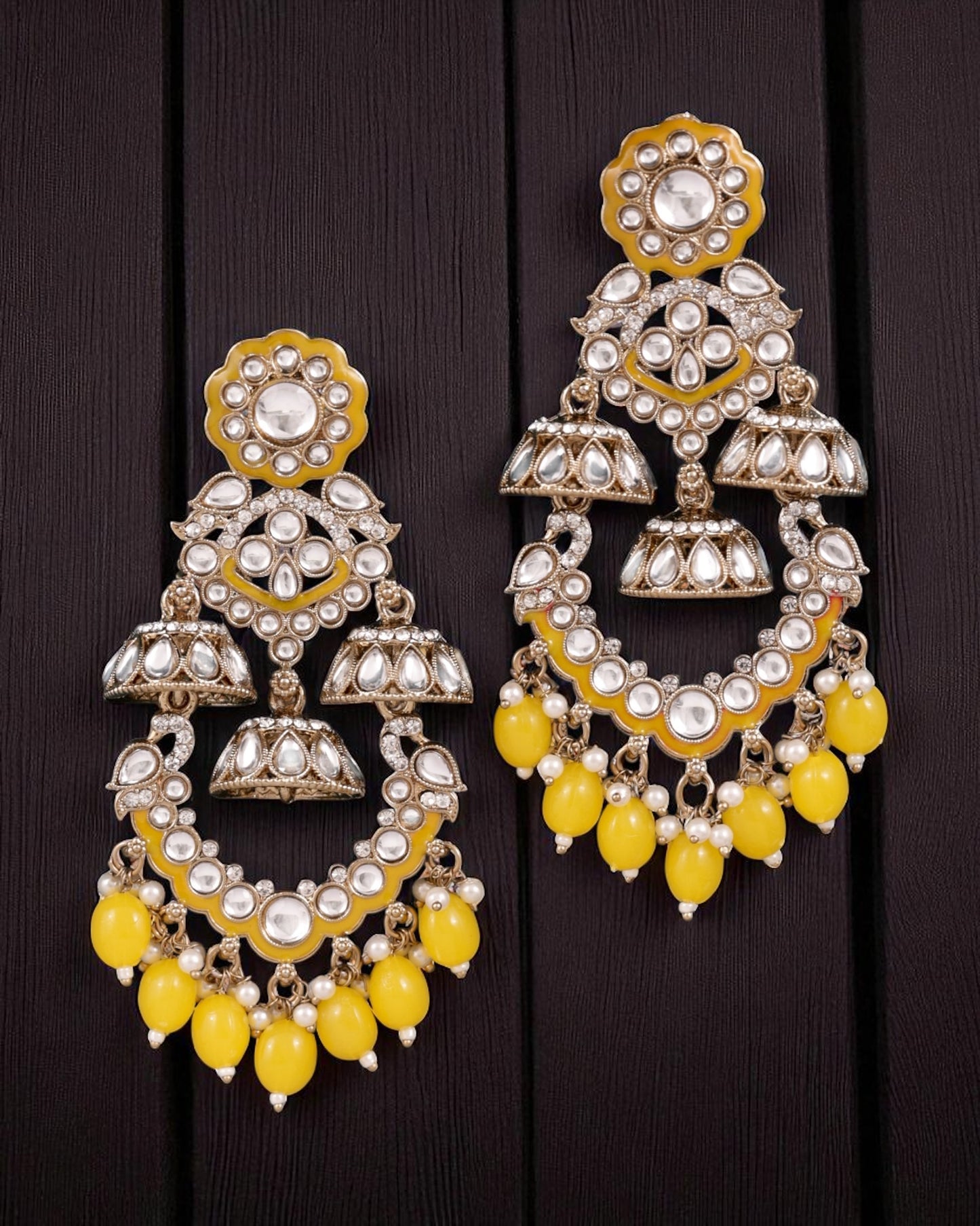 Yellow Taha Meenakari Zircon Jhumki Earring