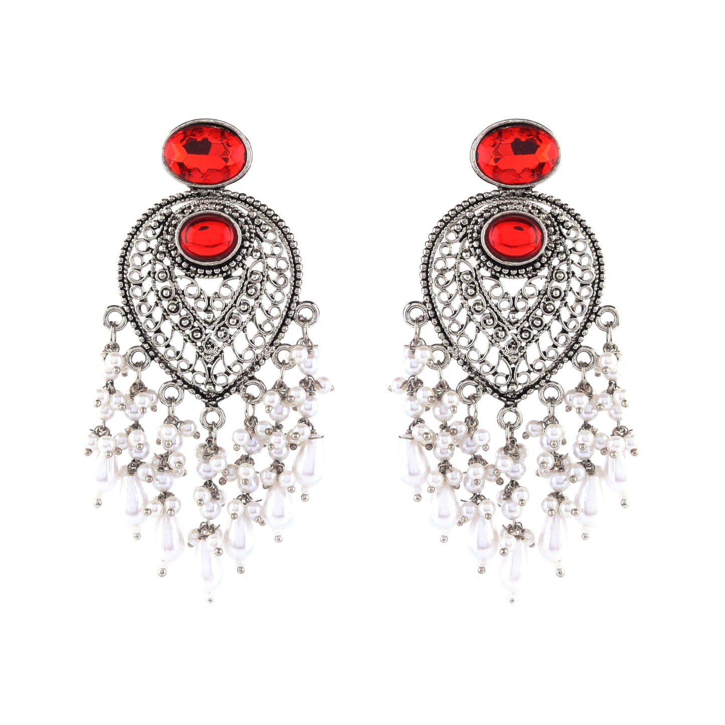 Red Girisha Boho Pearl Earring