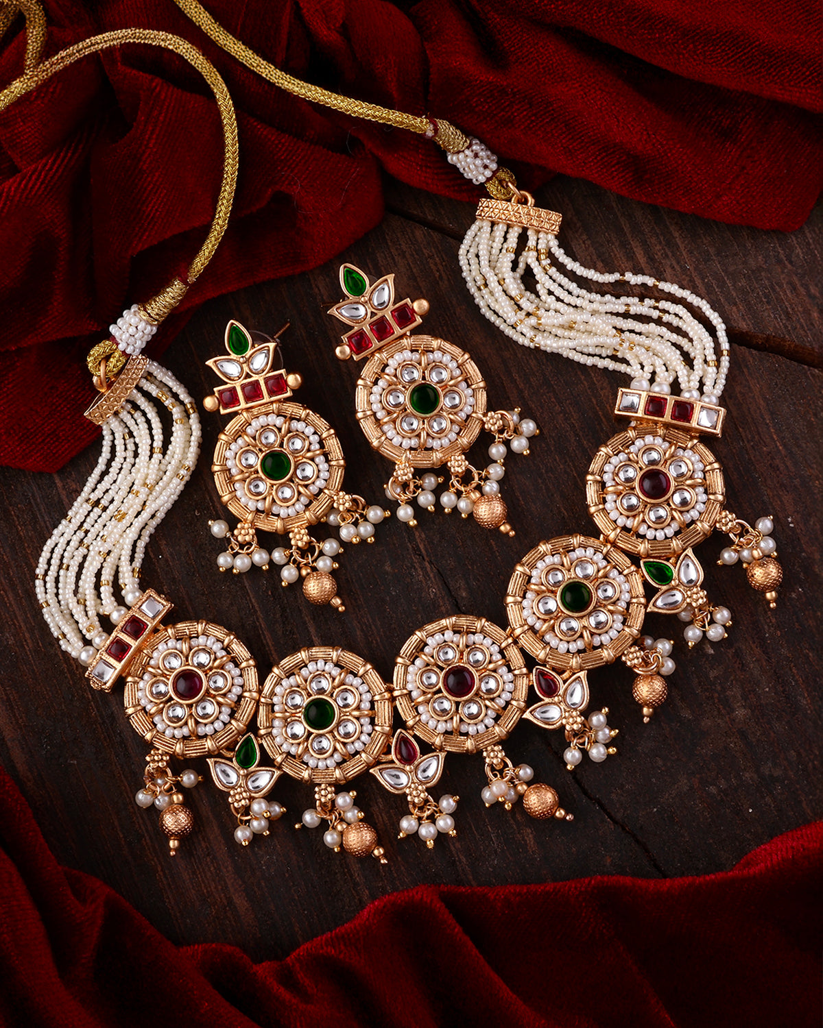 Ruby Green Shailja Rajwada Necklace Set with Earring
