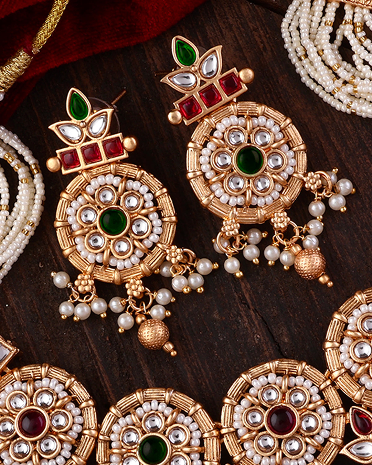 Ruby Green Shailja Rajwada Necklace Set with Earring