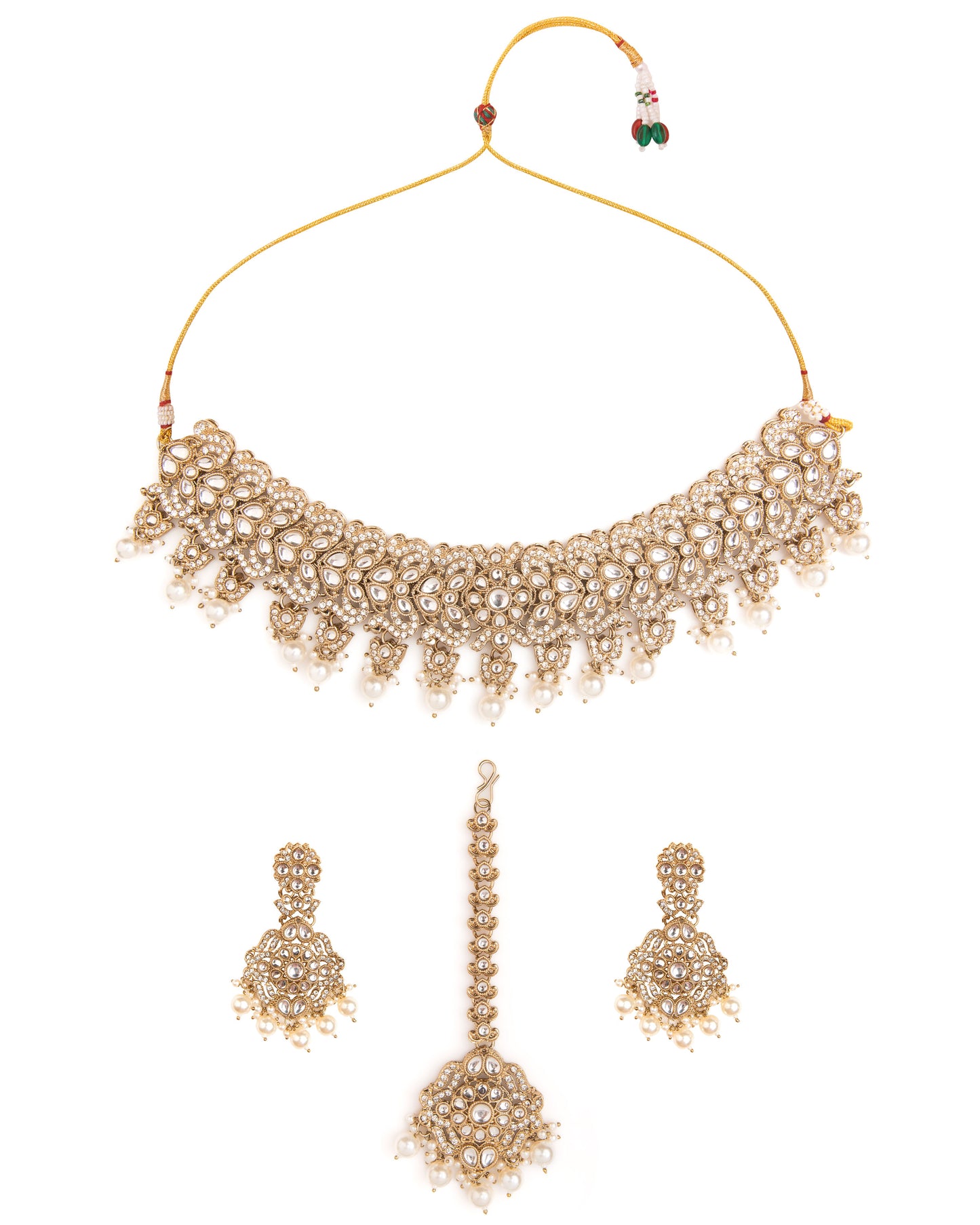 Pearl Shravya Premium Polki Dupe Necklace with Earring and Teeka