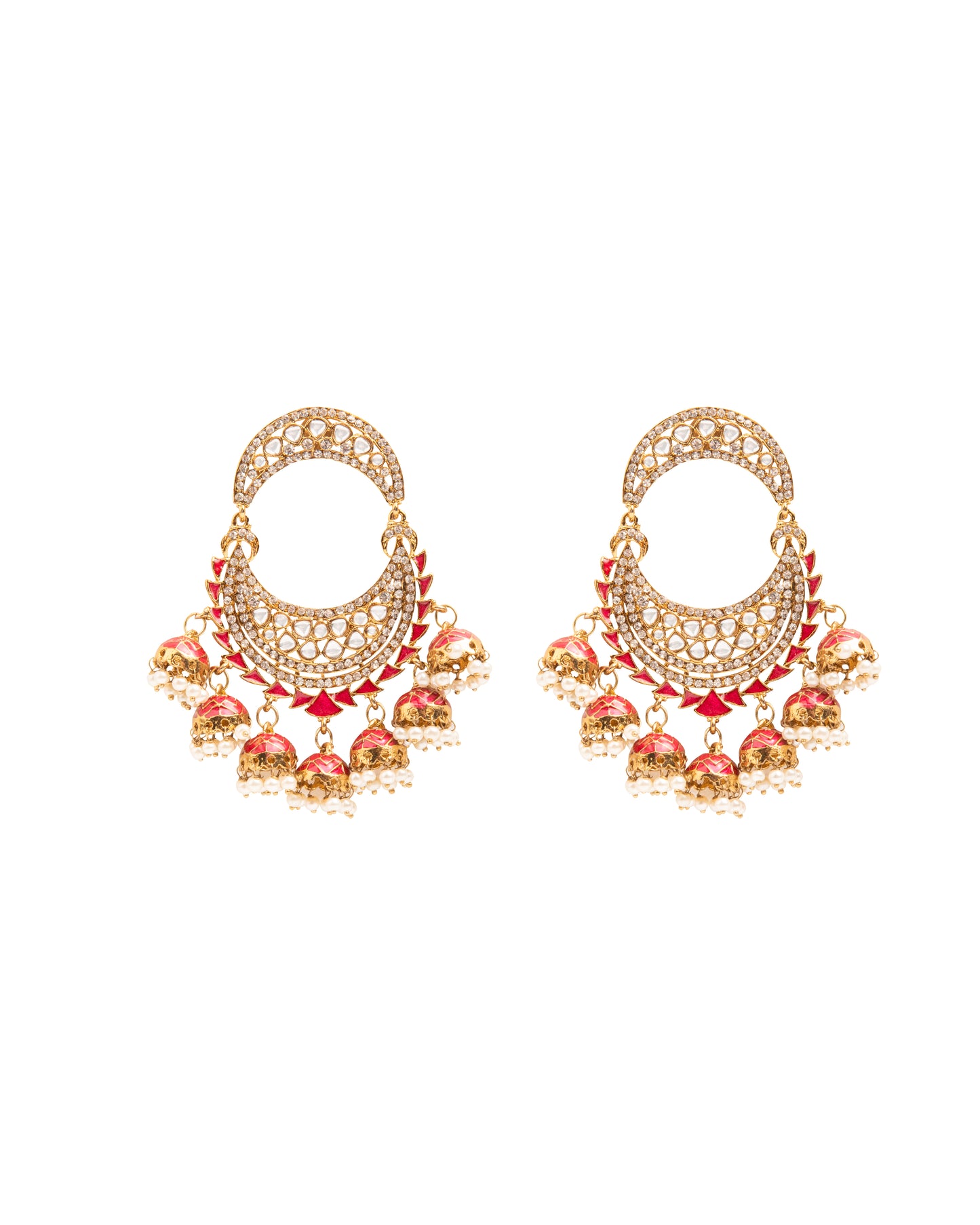 Red Anvika Desginer Meenakari Chandbali Jhumki Earring