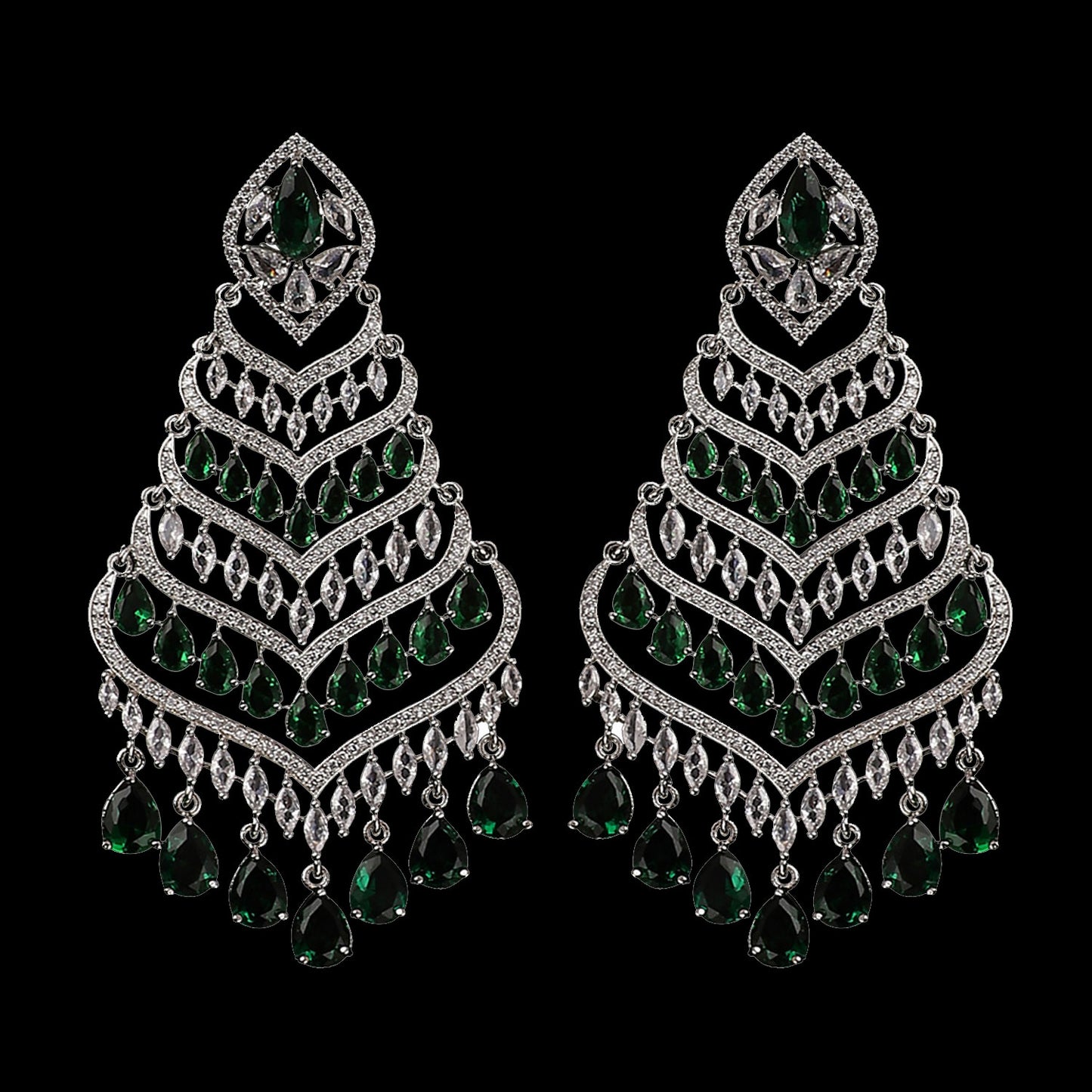 Silver with Green Debora AD Chandbali