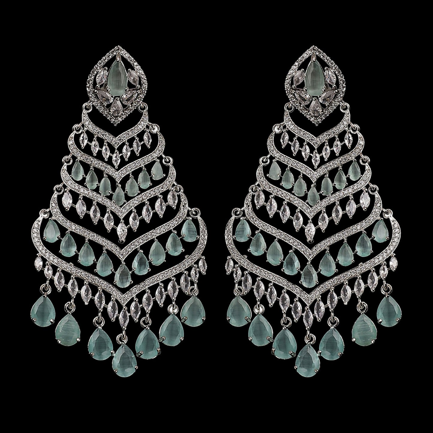 Silver with Mint Debora AD Chandbali