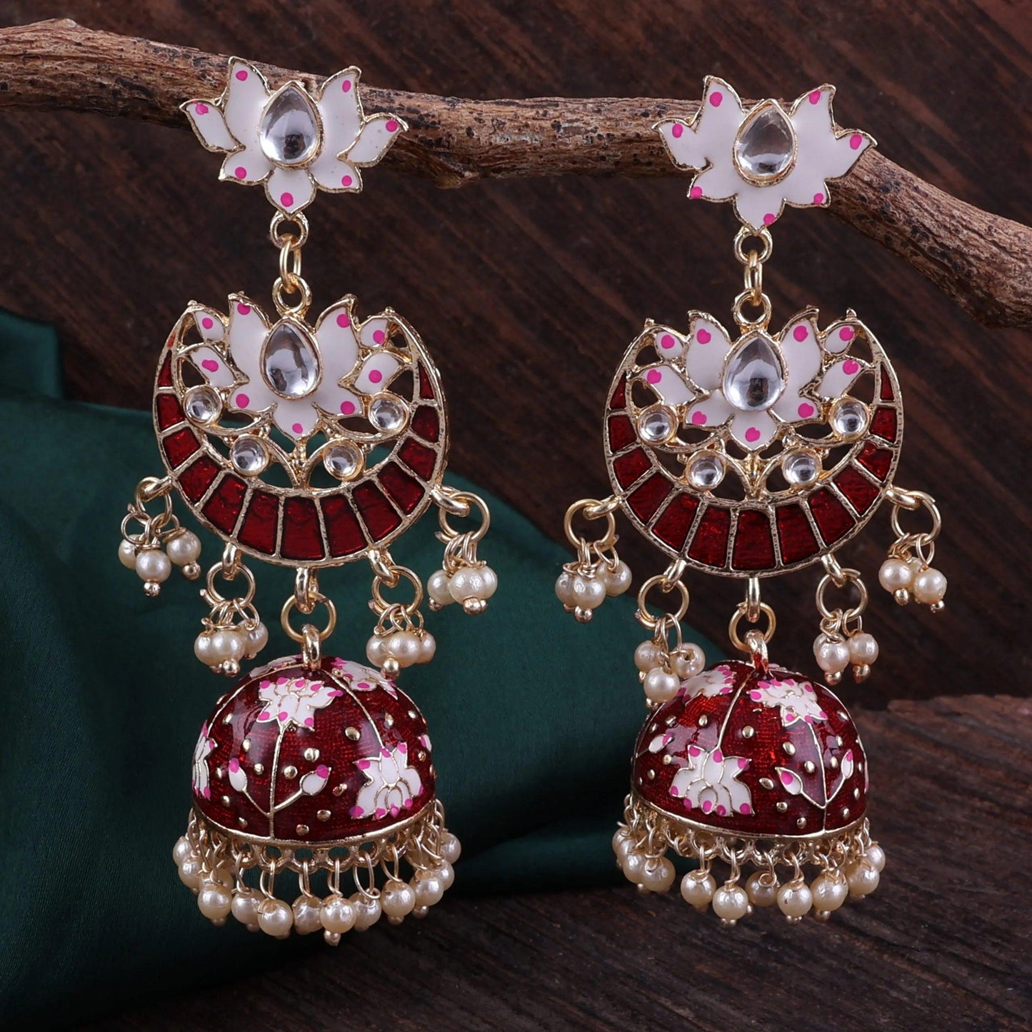 Maroon Long Moon Jhumka