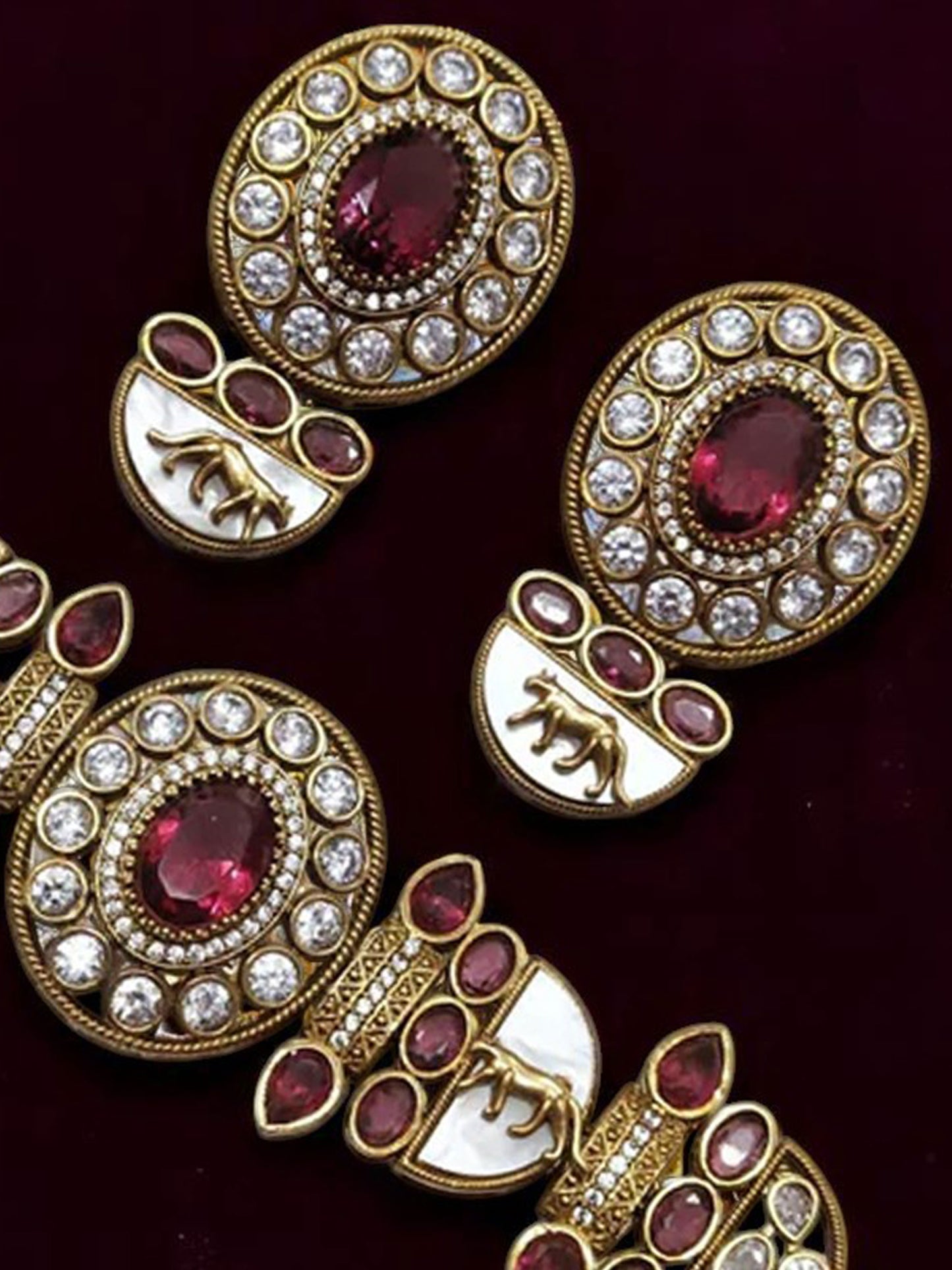 Wine Aishani Premium Sabya Inspired Necklace with Earring