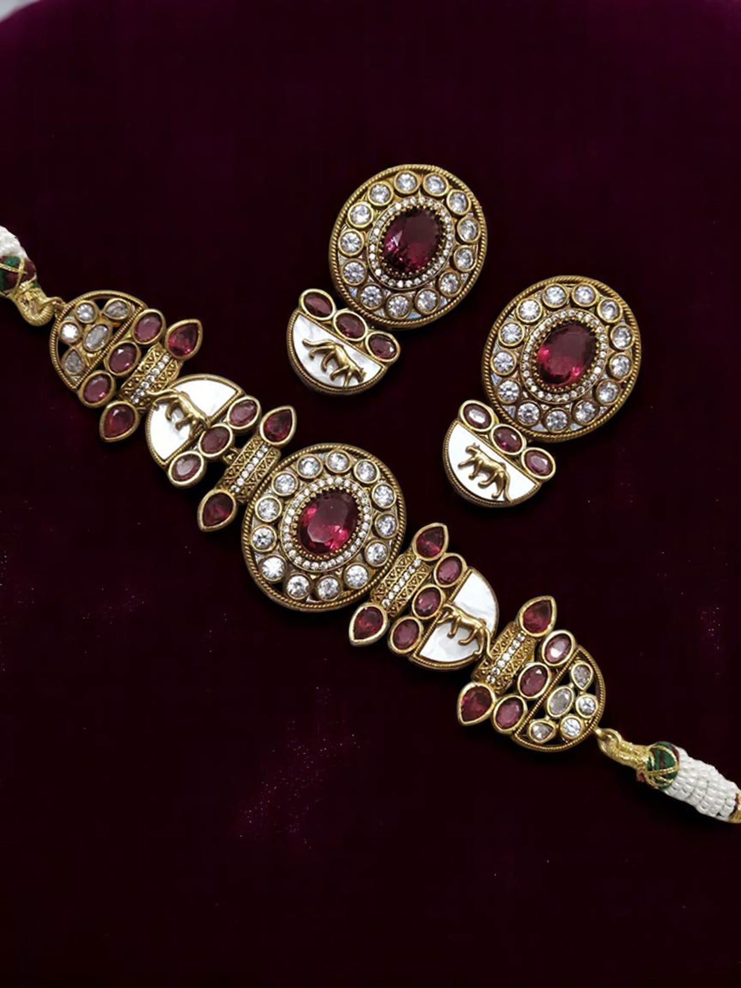 Wine Aishani Premium Sabya Inspired Necklace with Earring