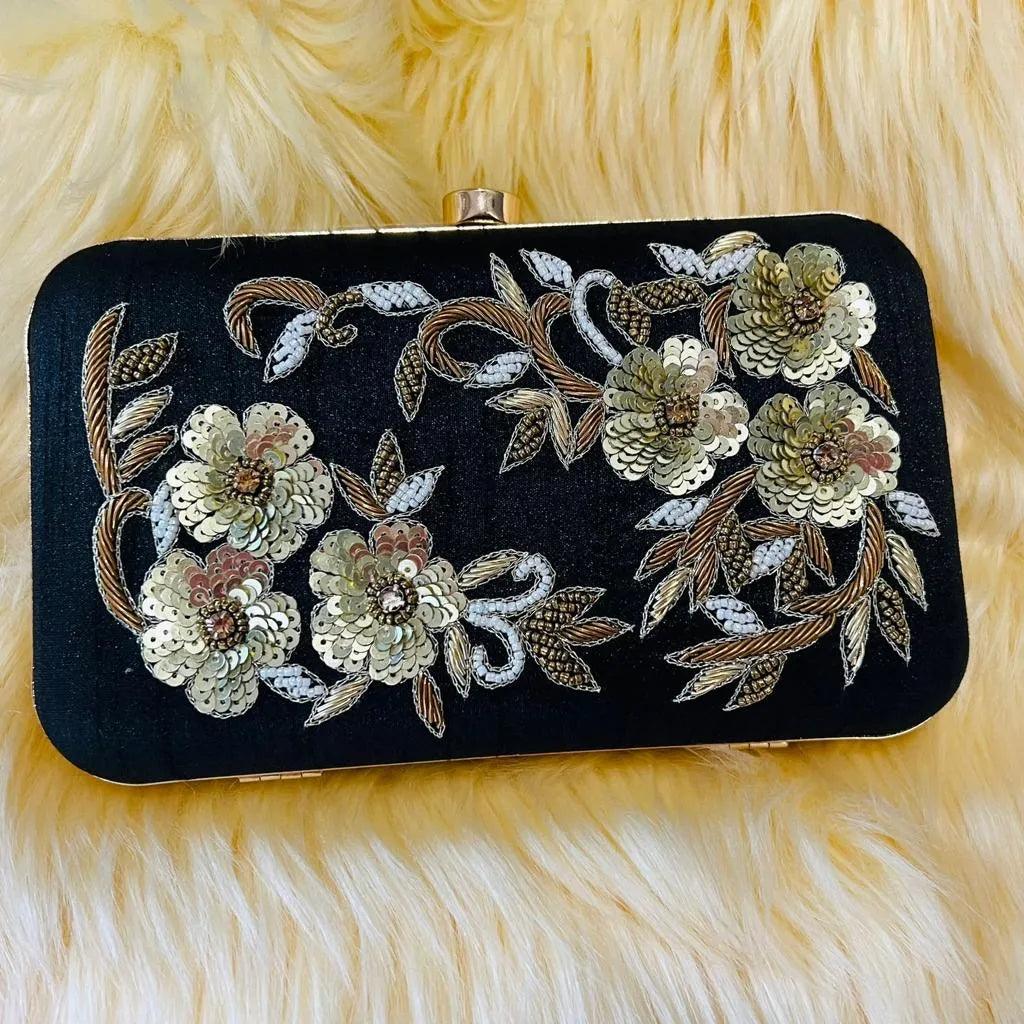 Black Dhuvi Embroidered Clutch