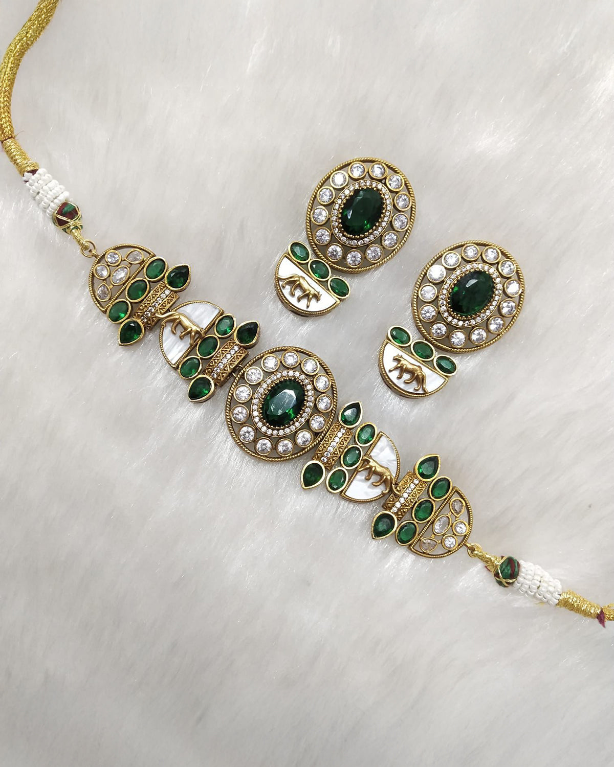 Emerald Aishani Premium Sabya Inspired Necklace with Earring