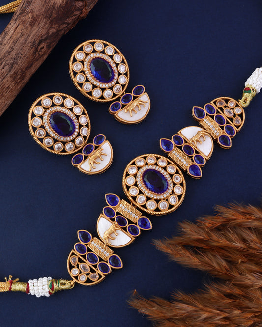 Blue Aishani Premium Sabya Inspired Necklace with Earring