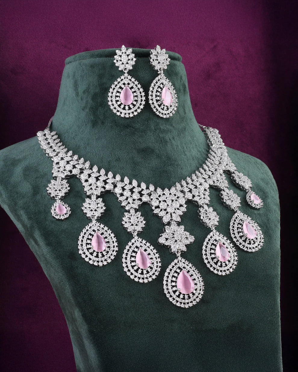 Blush Anastasia American Diamond Necklace with Earring