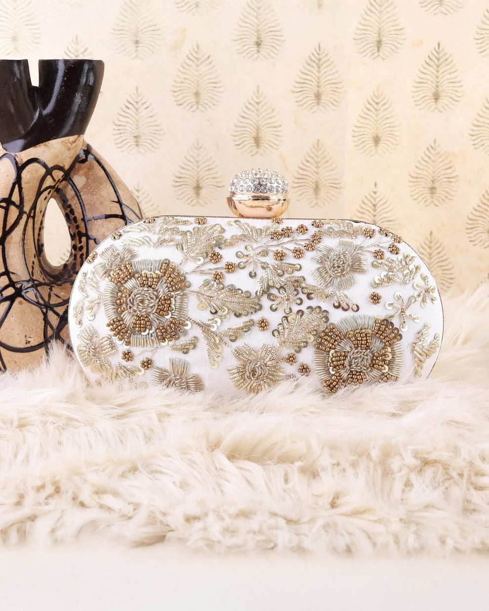 Ivory Trisha Embroidered Clutch