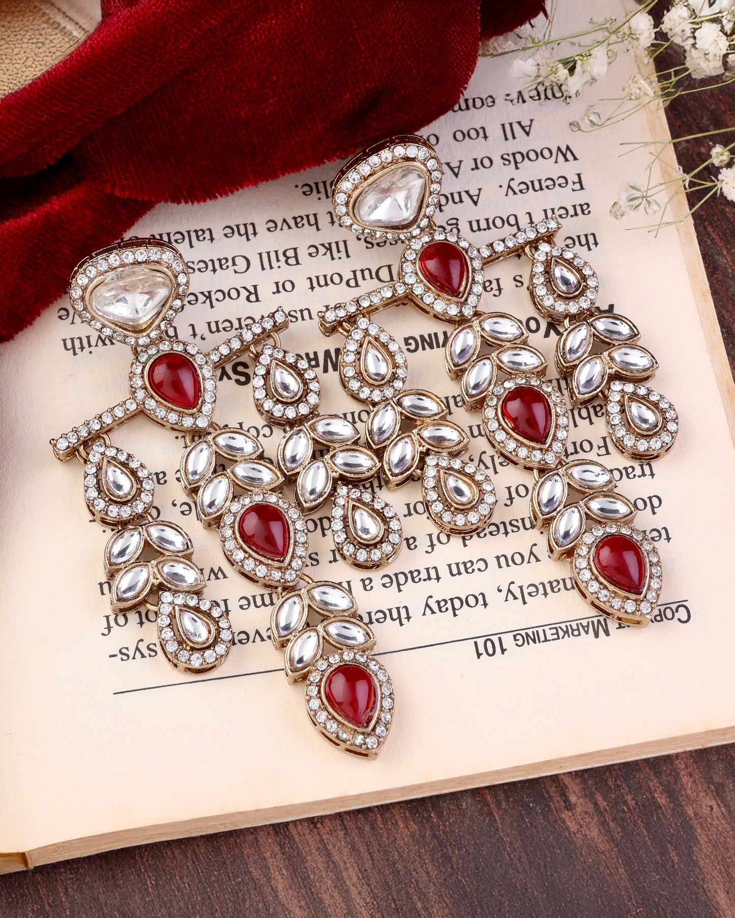 Red Japneet Premium Designer Zircone Earring