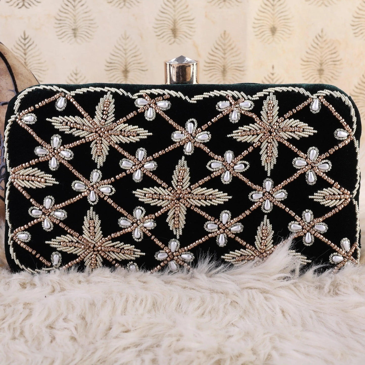 Dark Green Jivika Embroidered Clutch