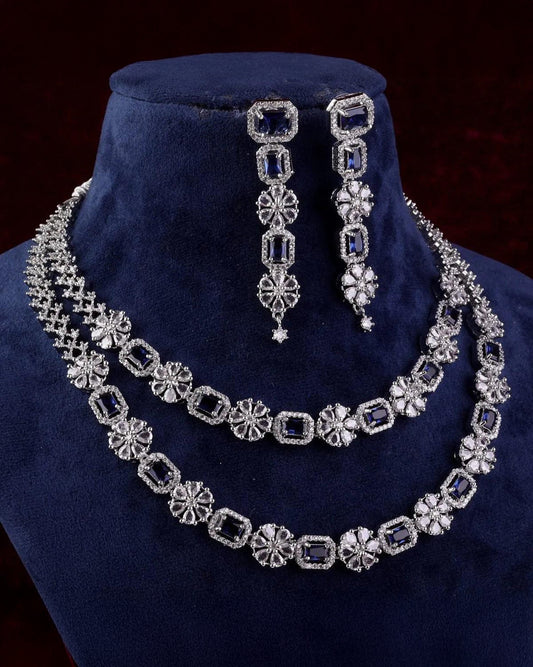 Blue Salina 2 Layer American Diamond Necklace Set