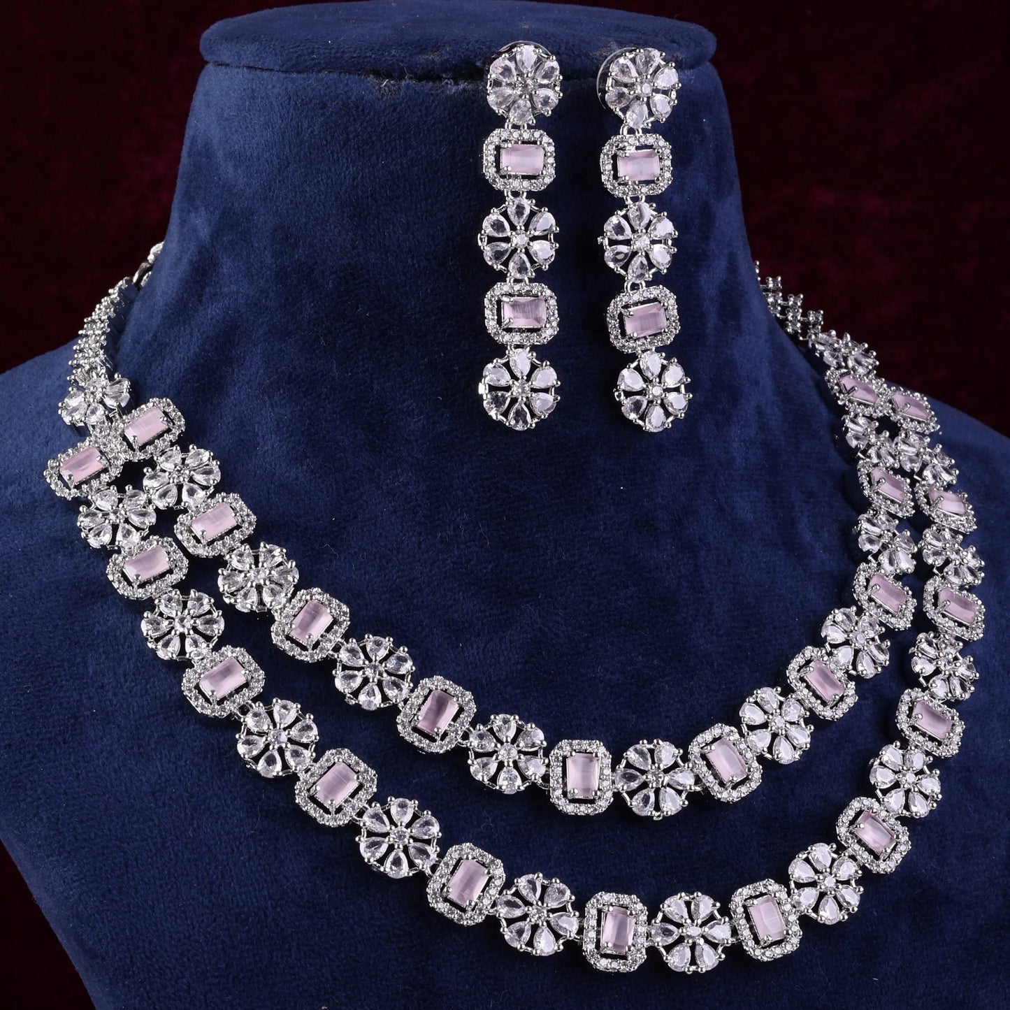 Blush Salina 2 Layer American Diamond Necklace Set