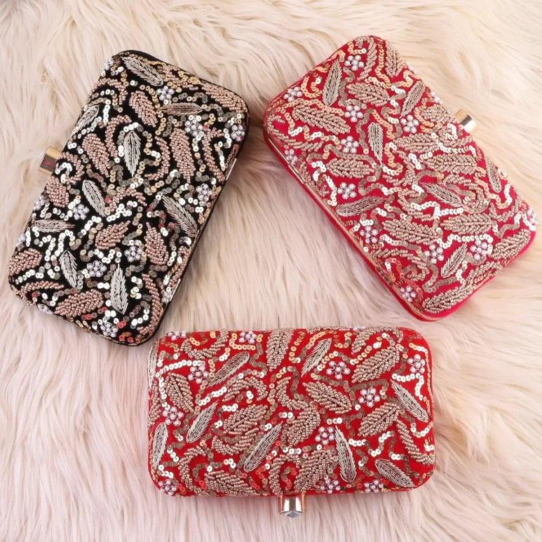 Red Omisha Embroidered Clutch