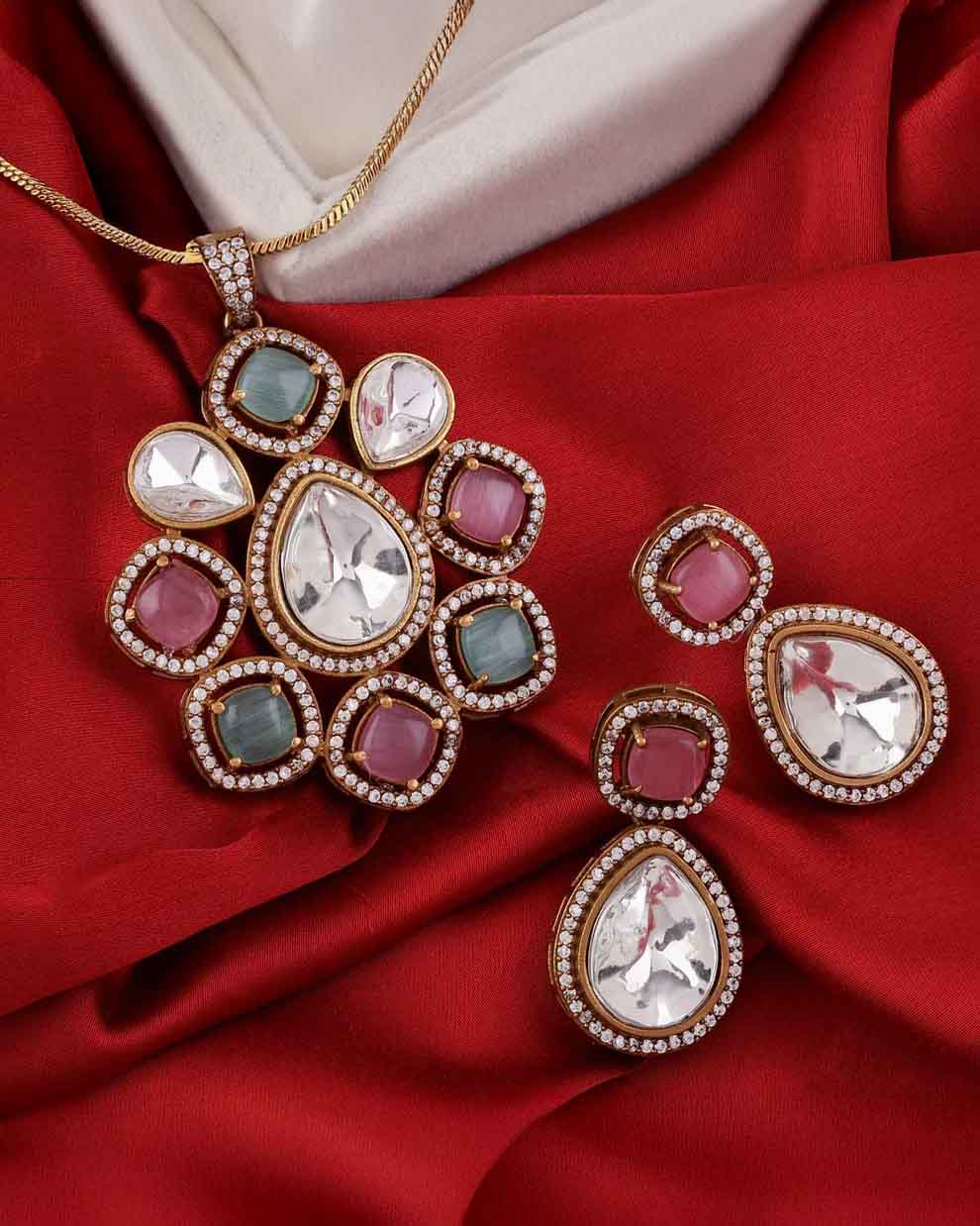 Pastel Samreen Polki Necklace Set with Earring