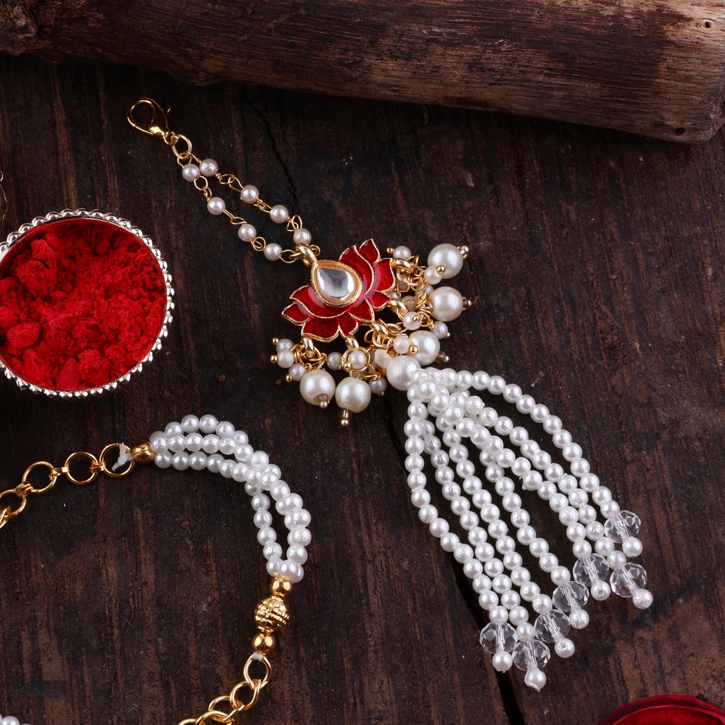 Red Malay Bhaiya Bhabhi Rakhi with Tilak Set and Card