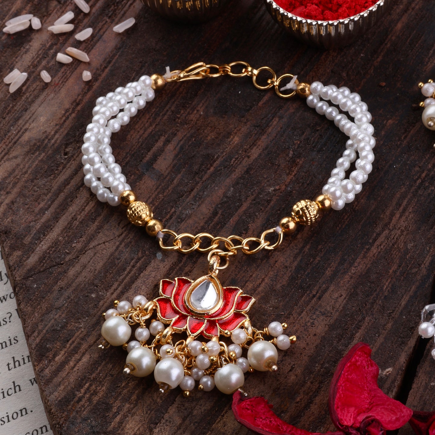 Red Malay Bhaiya Bhabhi Rakhi with Tilak Set and Card