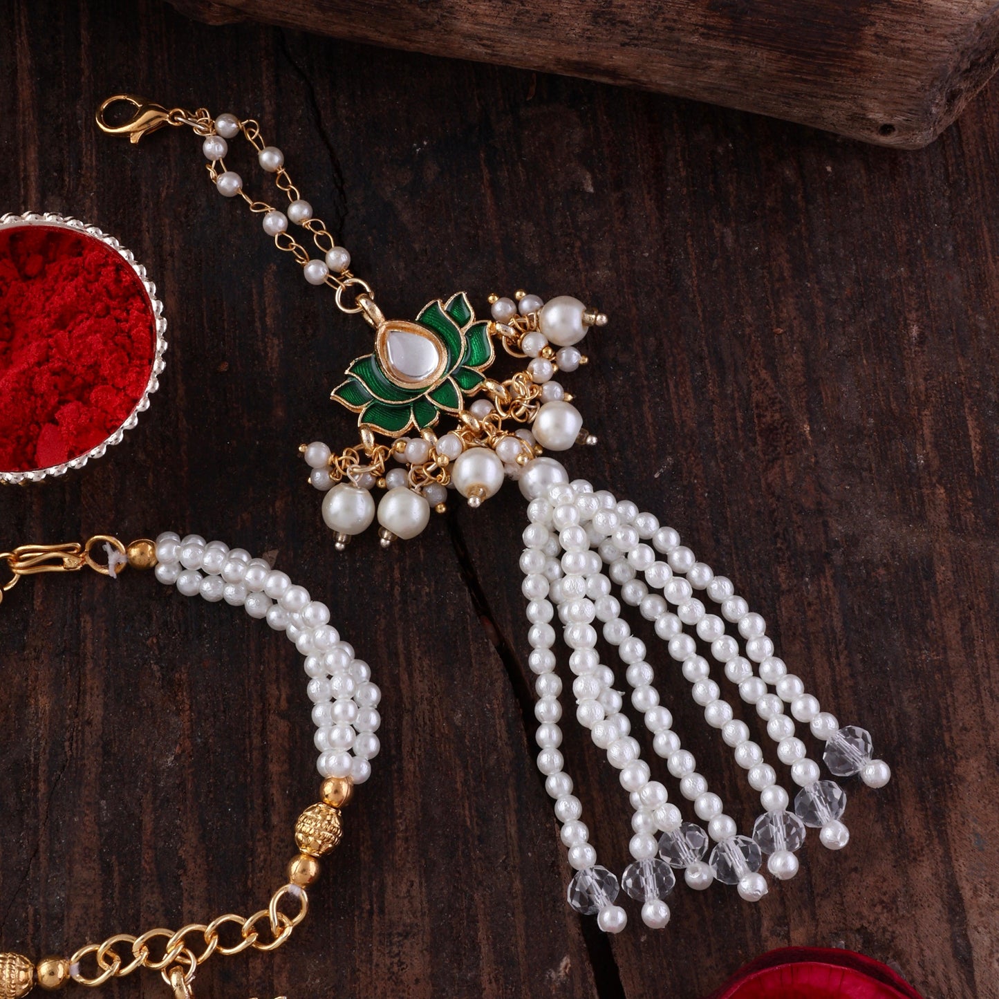 Green Malay Bhaiya Bhabhi Rakhi with Tilak Set and Card