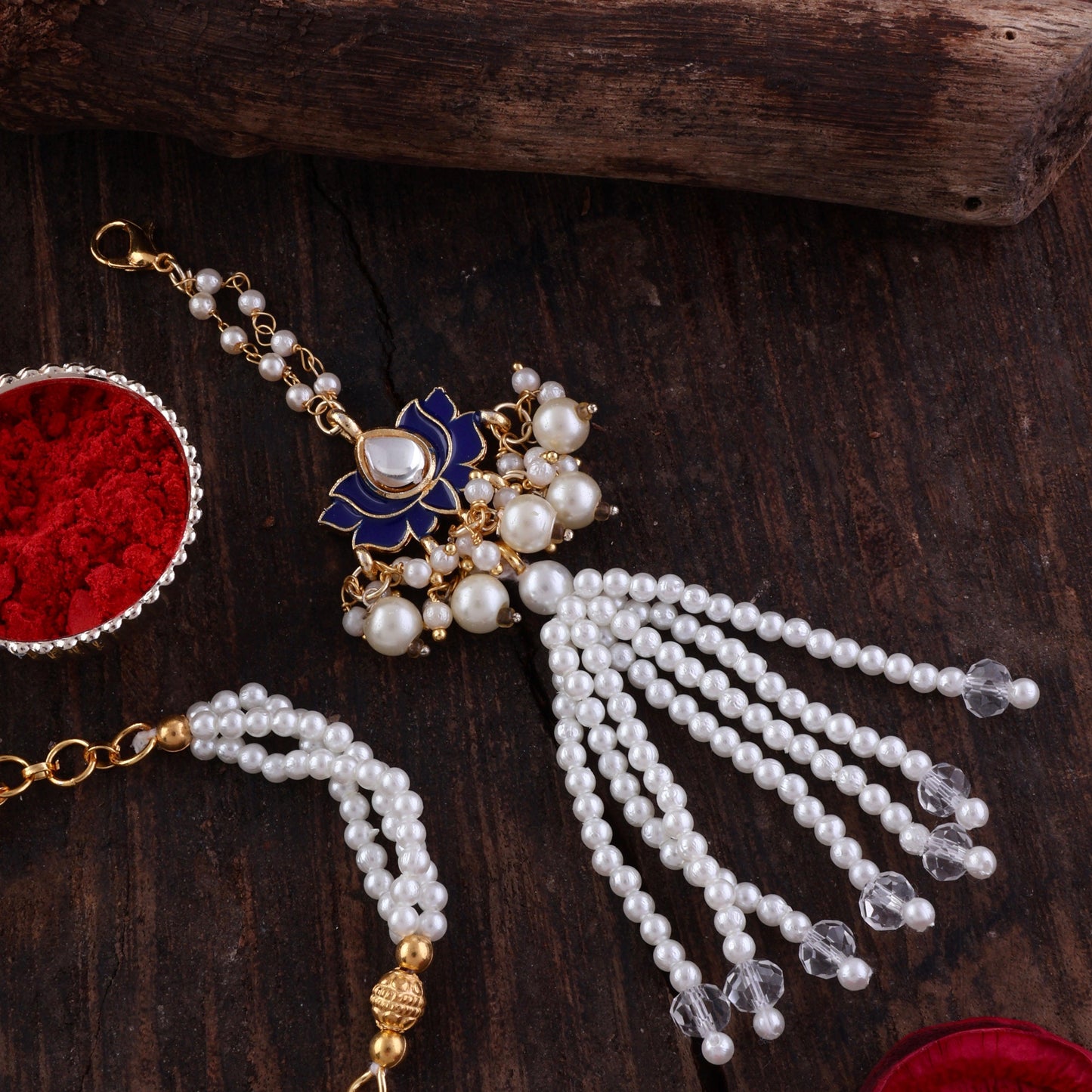 Blue Malay Bhaiya Bhabhi Rakhi with Tilak Set and Card