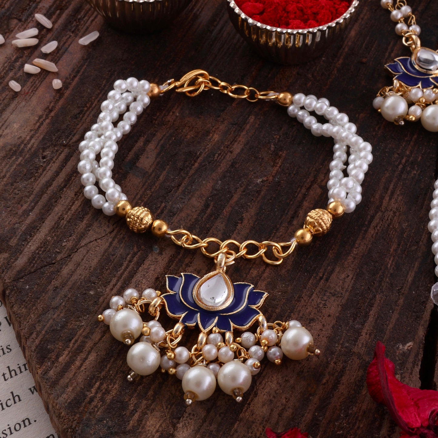 Blue Malay Bhaiya Bhabhi Rakhi with Tilak Set and Card