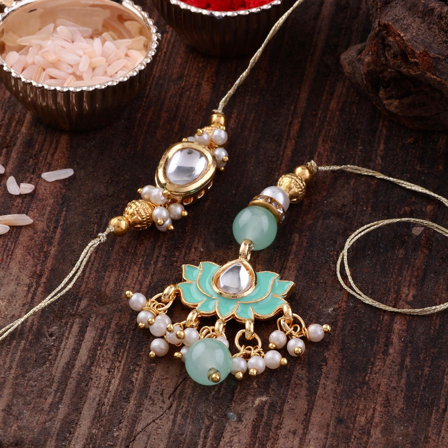 Mint Arjun Bhaiya Bhabhi Rakhi with Tilak Set and Card
