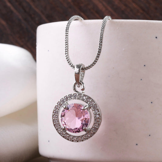 Crystal Blush Jack American Diamond Pendant with Chain