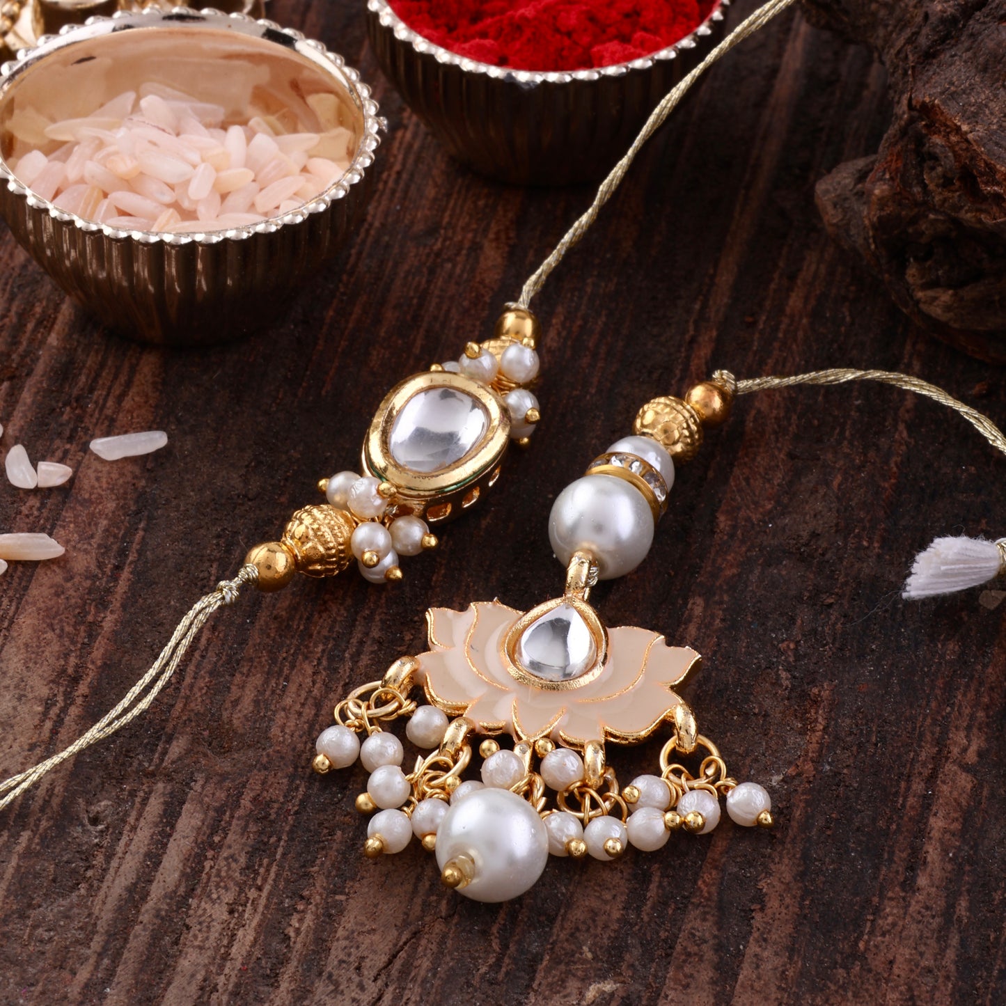 Ivory Arjun Bhaiya Bhabhi Rakhi with Tilak Set and Card