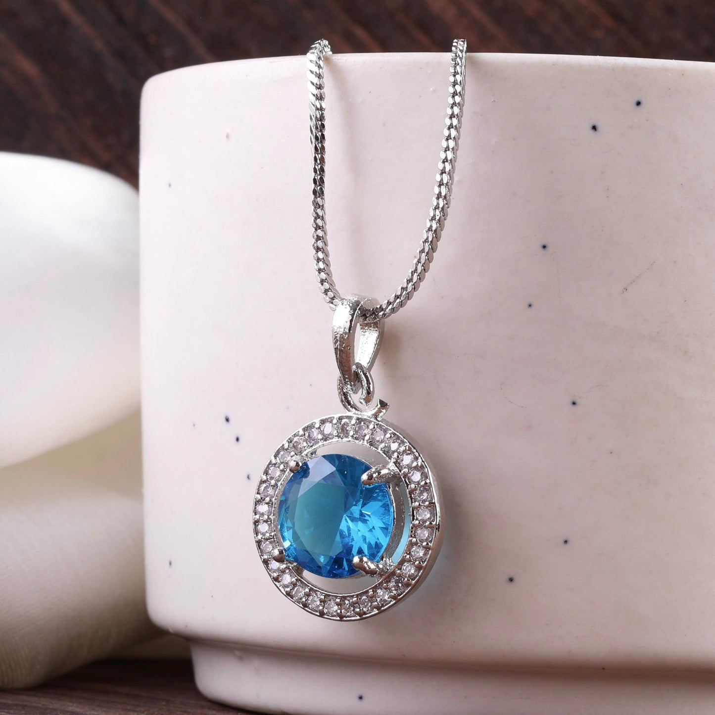 Turquoise Jack American Diamond Pendant with Chain