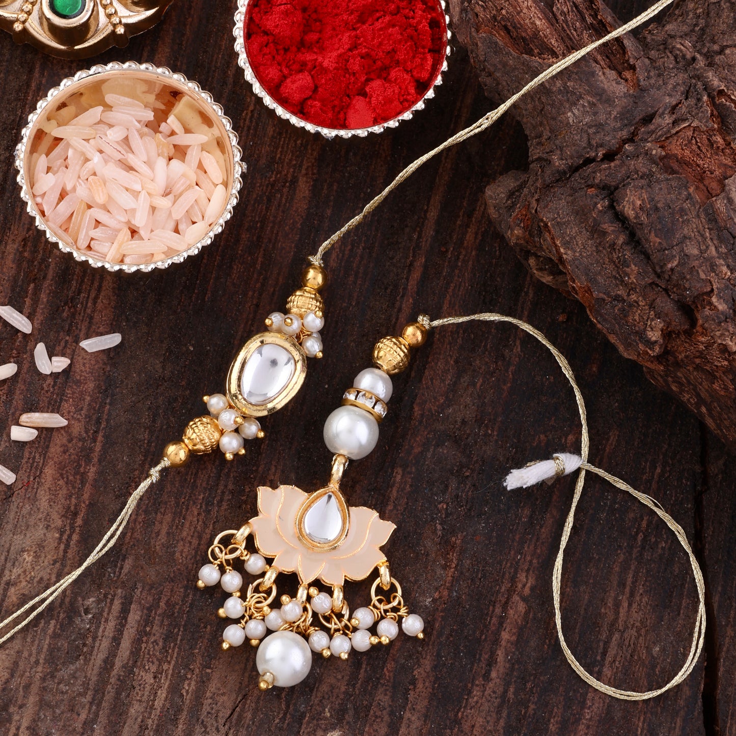 Ivory Arjun Bhaiya Bhabhi Rakhi with Tilak Set and Card