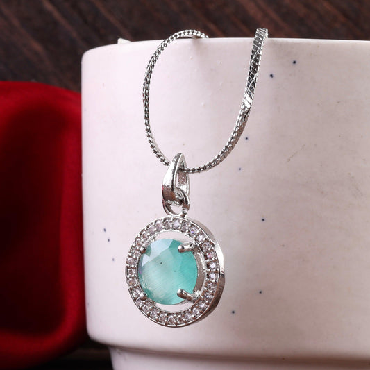 Mint Green Jack American Diamond Pendant with Chain