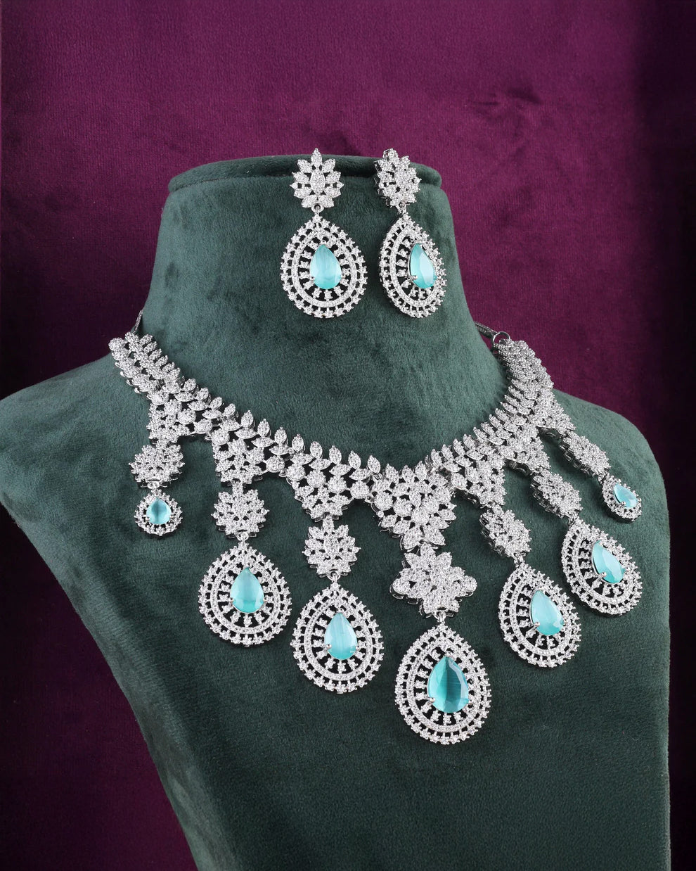 Mint Anastasia American Diamond Necklace with Earring