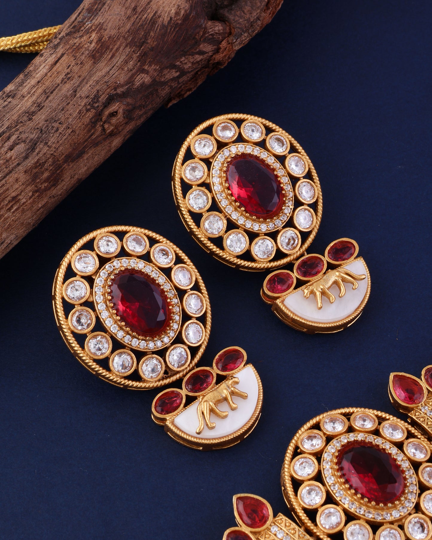 Wine Aishani Premium Sabya Inspired Necklace with Earring