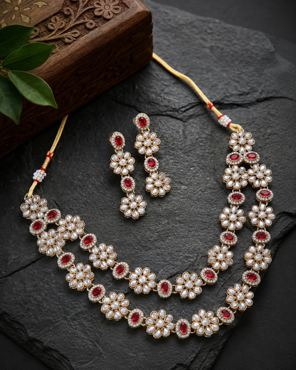 Ruby Vaishu Premium Necklace with Earring and Teeka
