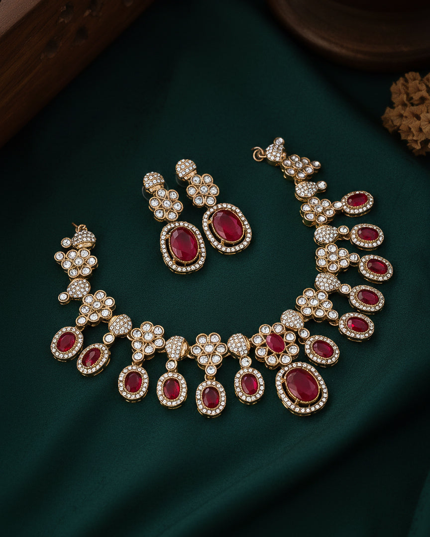 Pink Baani Indo Western Necklace With Earrings