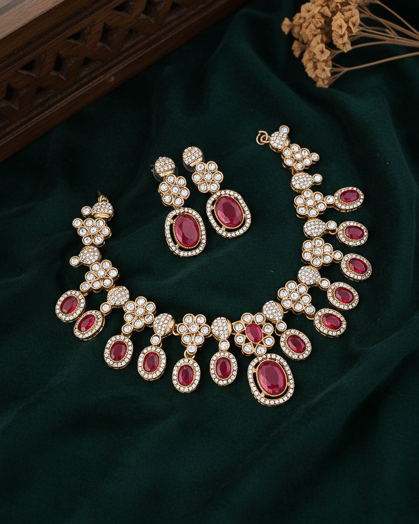 Pink Baani Indo Western Necklace With Earrings