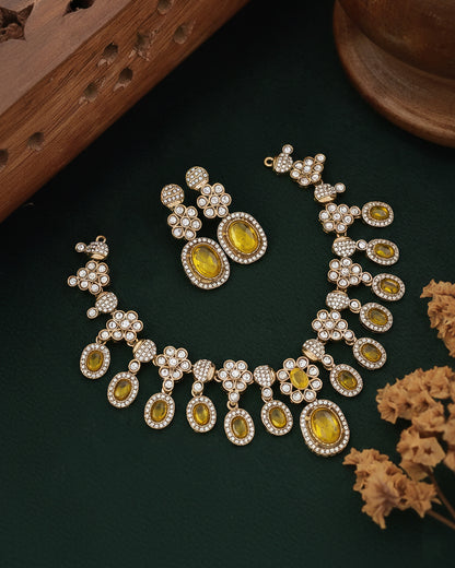 Yellow Baani Indo Western Necklace With Earrings