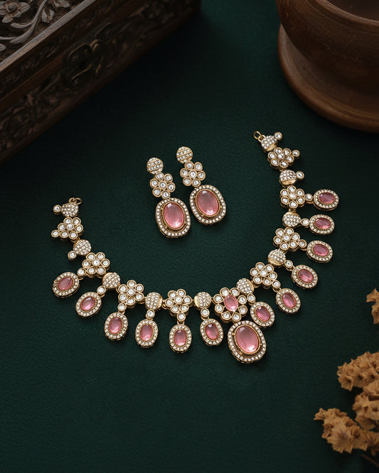 Blush Baani Indo Western Necklace With Earrings