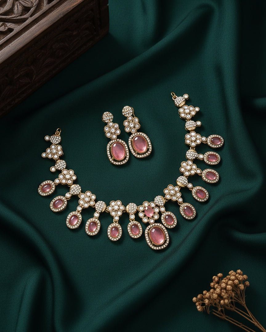 Blush Baani Indo Western Necklace With Earrings