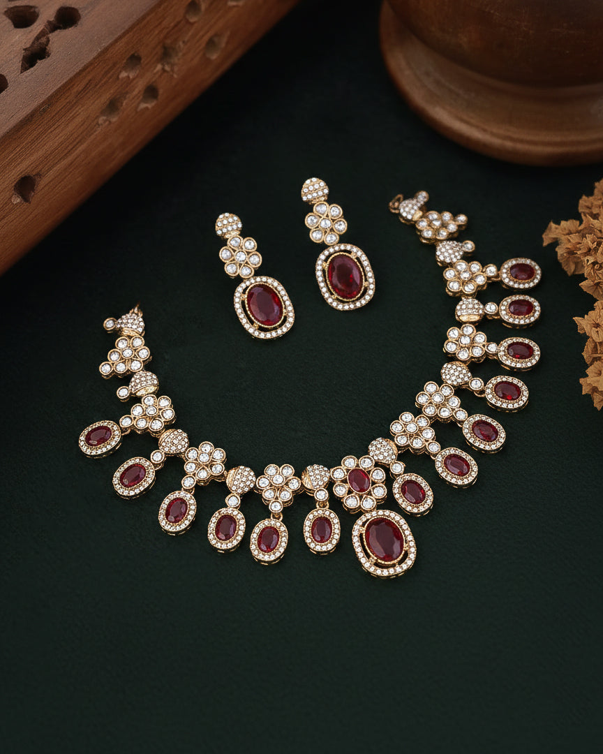 Red Baani Indo Western Necklace With Earrings