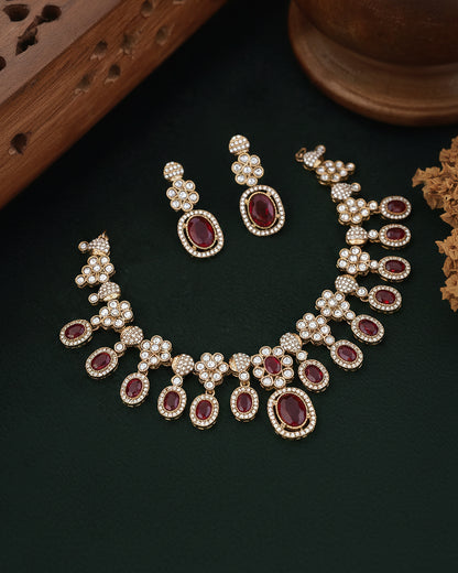 Red Baani Indo Western Necklace With Earrings