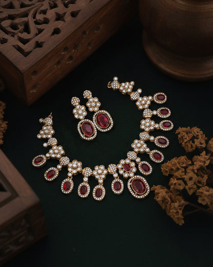 Red Baani Indo Western Necklace With Earrings